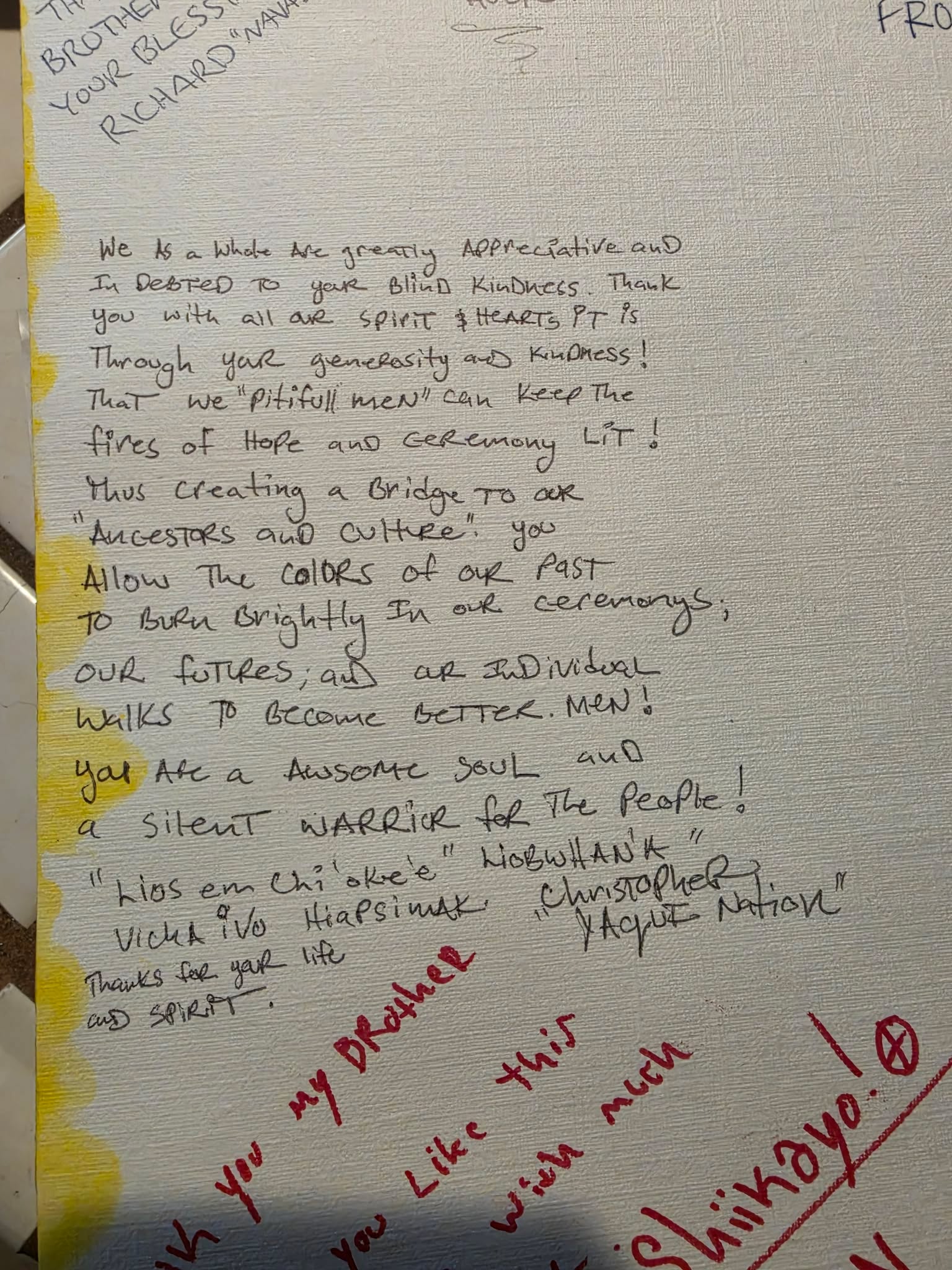 Handwritten letter on the back of a canvas